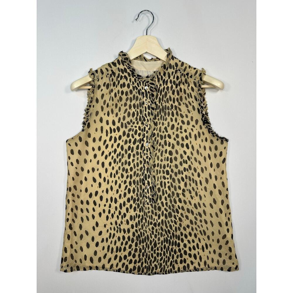 I. Crew 100% Silk Sleeveless Top with Ruffle Detail Cheetah Leopard Print Sz10